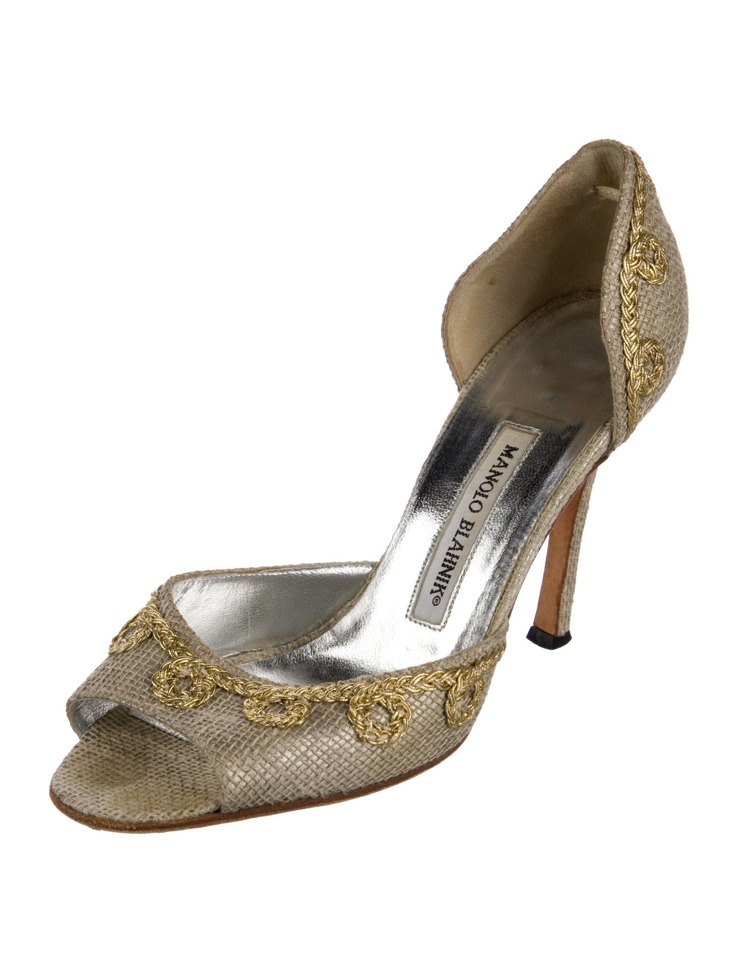 Manolo Blahnik Embroidered Accent D'Orsay Pumps
