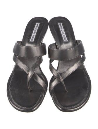 Manolo Blahnik Leather Cutout Accent Slides