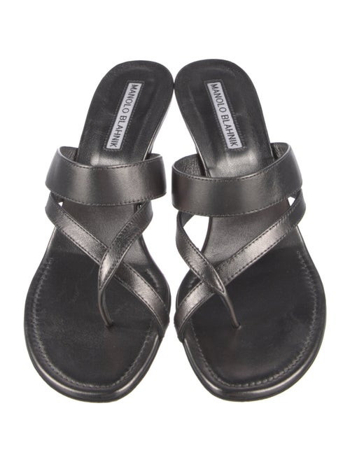 Manolo Blahnik Leather Cutout Accent Slides