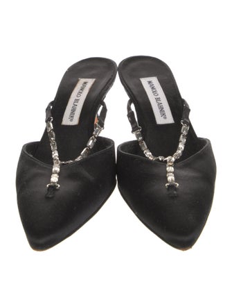 Manolo Blahnik Satin Beaded Accents Mules