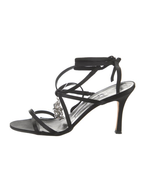 Manolo Blahnik Satin Crystal Embellishments Slingback Sandals