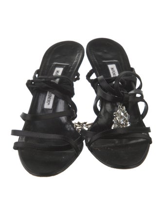 Manolo Blahnik Satin Crystal Embellishments Slingback Sandals