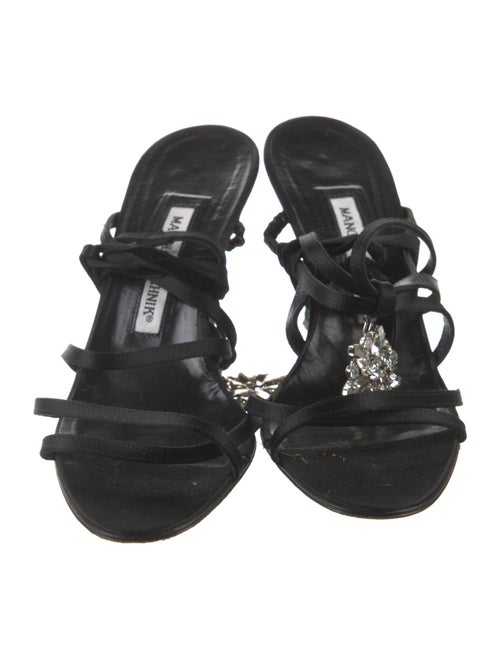 Manolo Blahnik Satin Crystal Embellishments Slingback Sandals