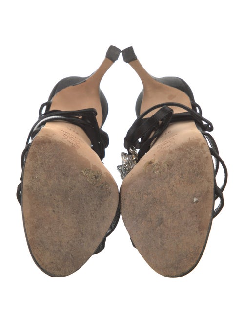 Manolo Blahnik Satin Crystal Embellishments Slingback Sandals