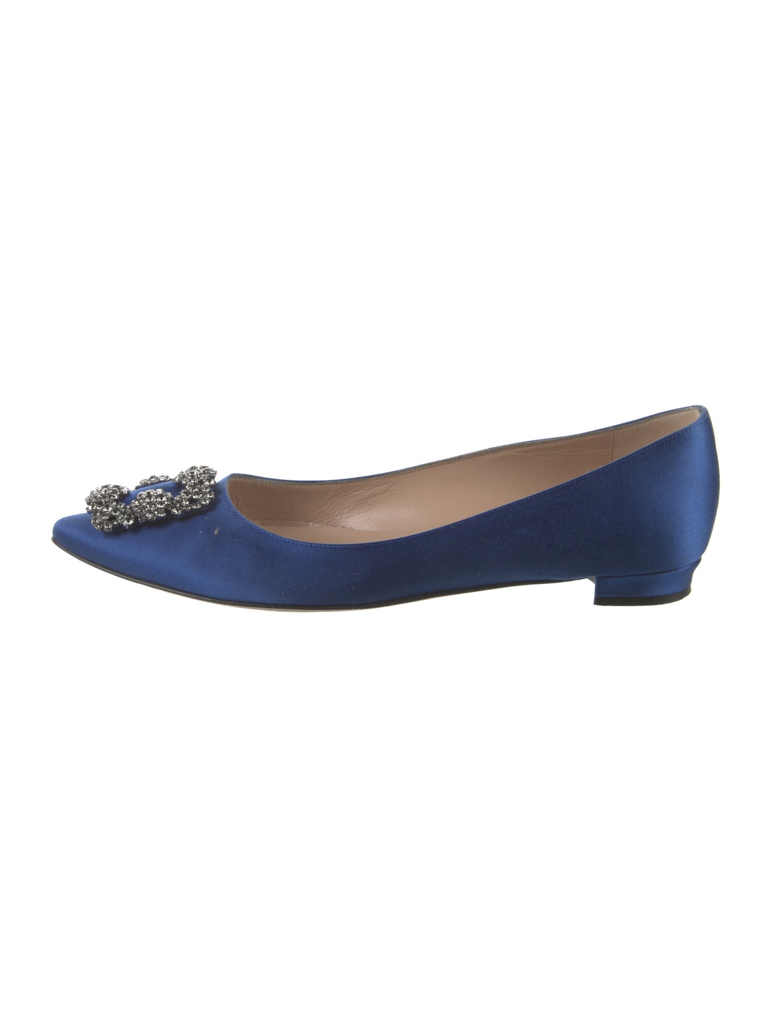 Manolo Blahnik Satin Crystal Embellishments Ballet Flats