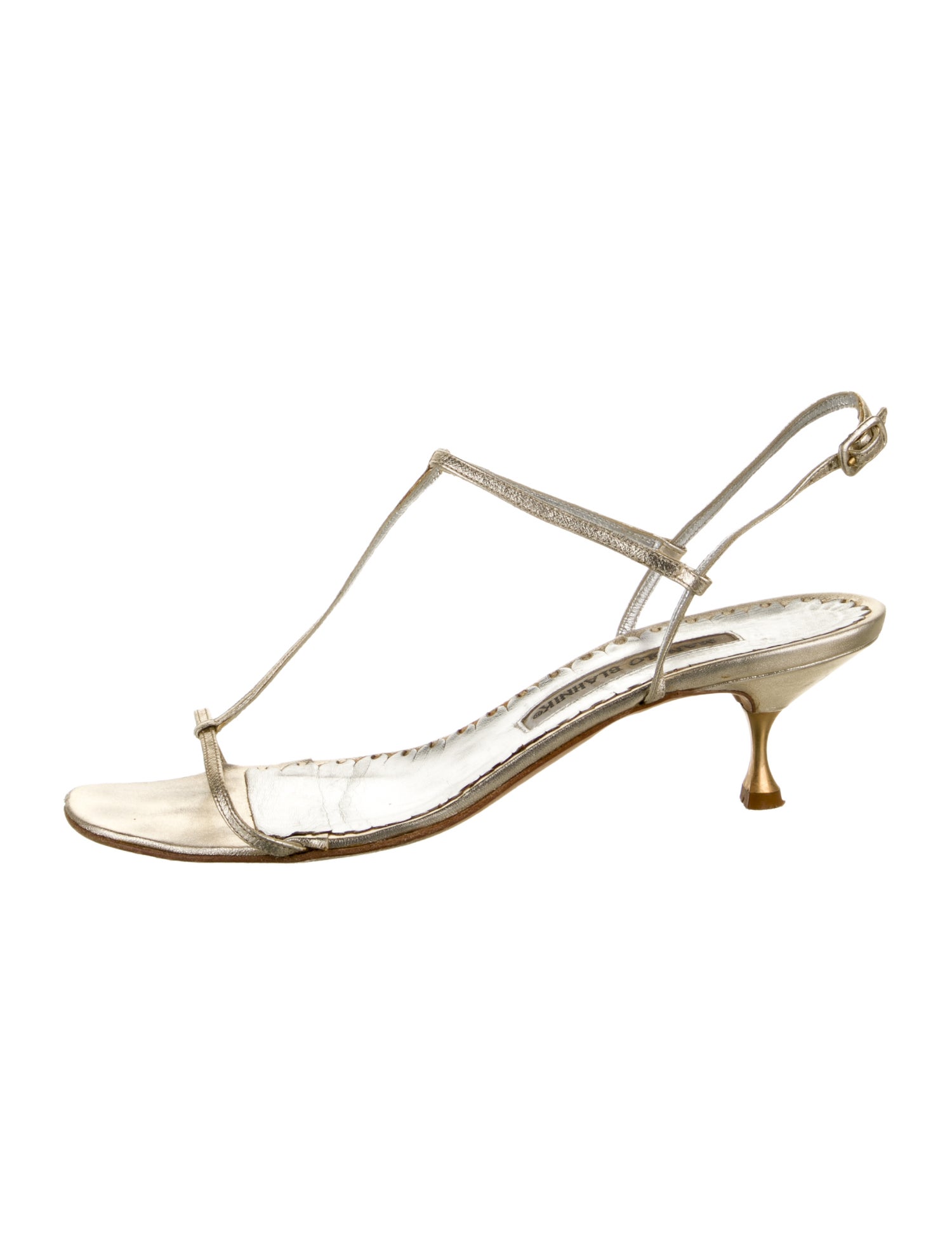 Manolo Blahnik Leather Crystal Embellishments T-Strap Sandals