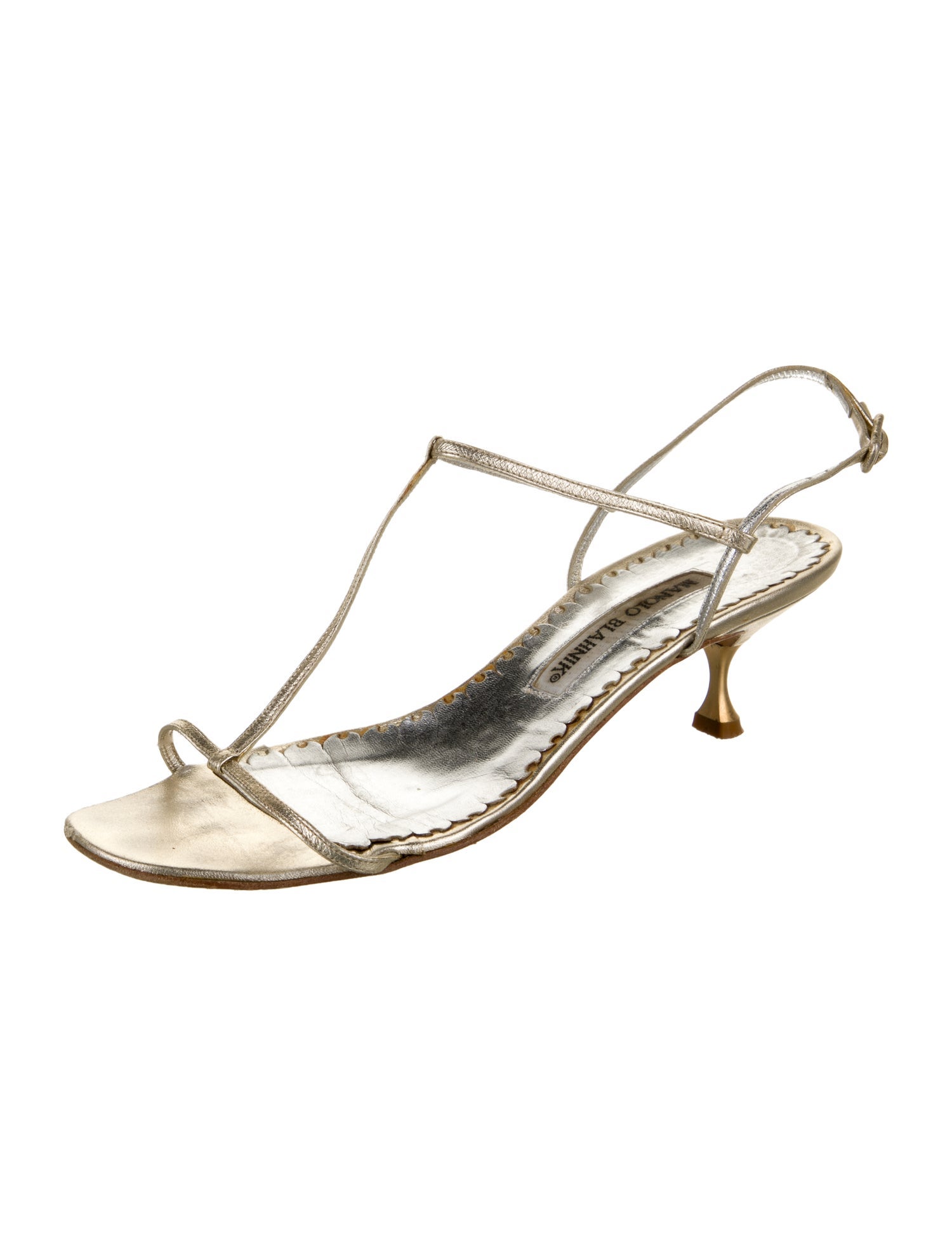 Manolo Blahnik Leather Crystal Embellishments T-Strap Sandals