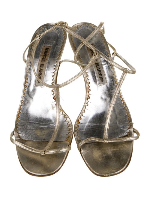 Manolo Blahnik Leather Crystal Embellishments T-Strap Sandals