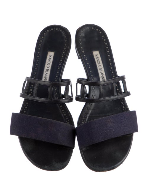 Manolo Blahnik Leather Cutout Accent Slides