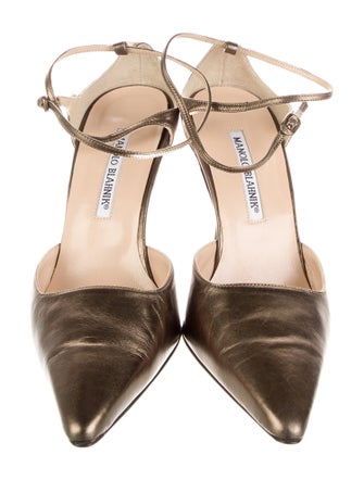 Manolo Blahnik Leather Crystal Embellishments D'Orsay Pumps
