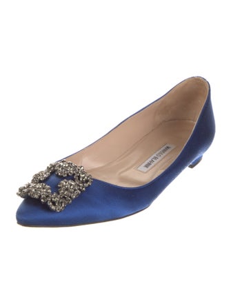 Manolo Blahnik Satin Crystal Embellishments Ballet Flats