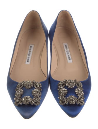 Manolo Blahnik Satin Crystal Embellishments Ballet Flats