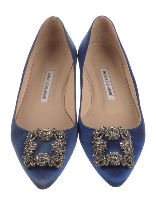 Manolo Blahnik Satin Crystal Embellishments Ballet Flats