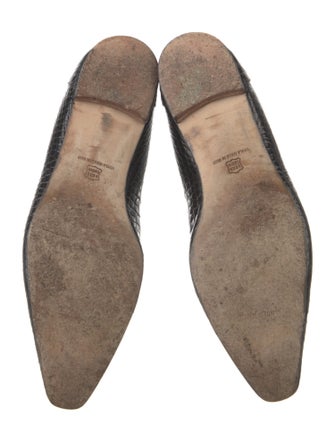 Manolo Blahnik Embossed Leather Bow Accents Flats