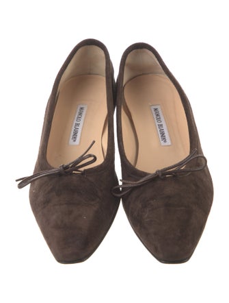 Manolo Blahnik Suede Bow Accents Ballet Flats