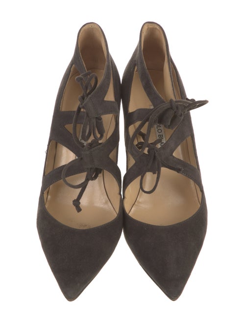 Manolo Blahnik Suede Cutout Accent Pumps