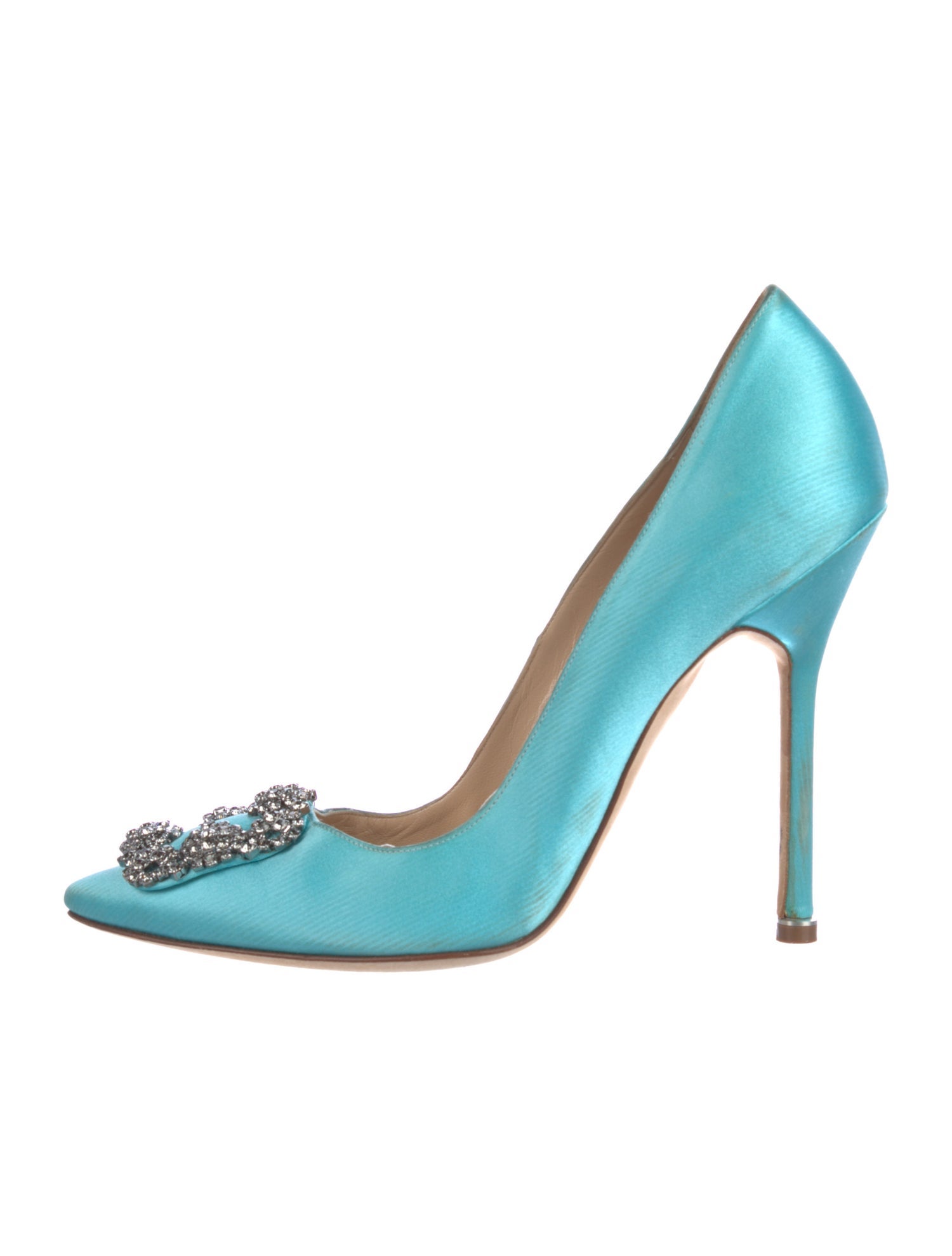 Manolo Blahnik Satin Crystal Embellishments Pumps