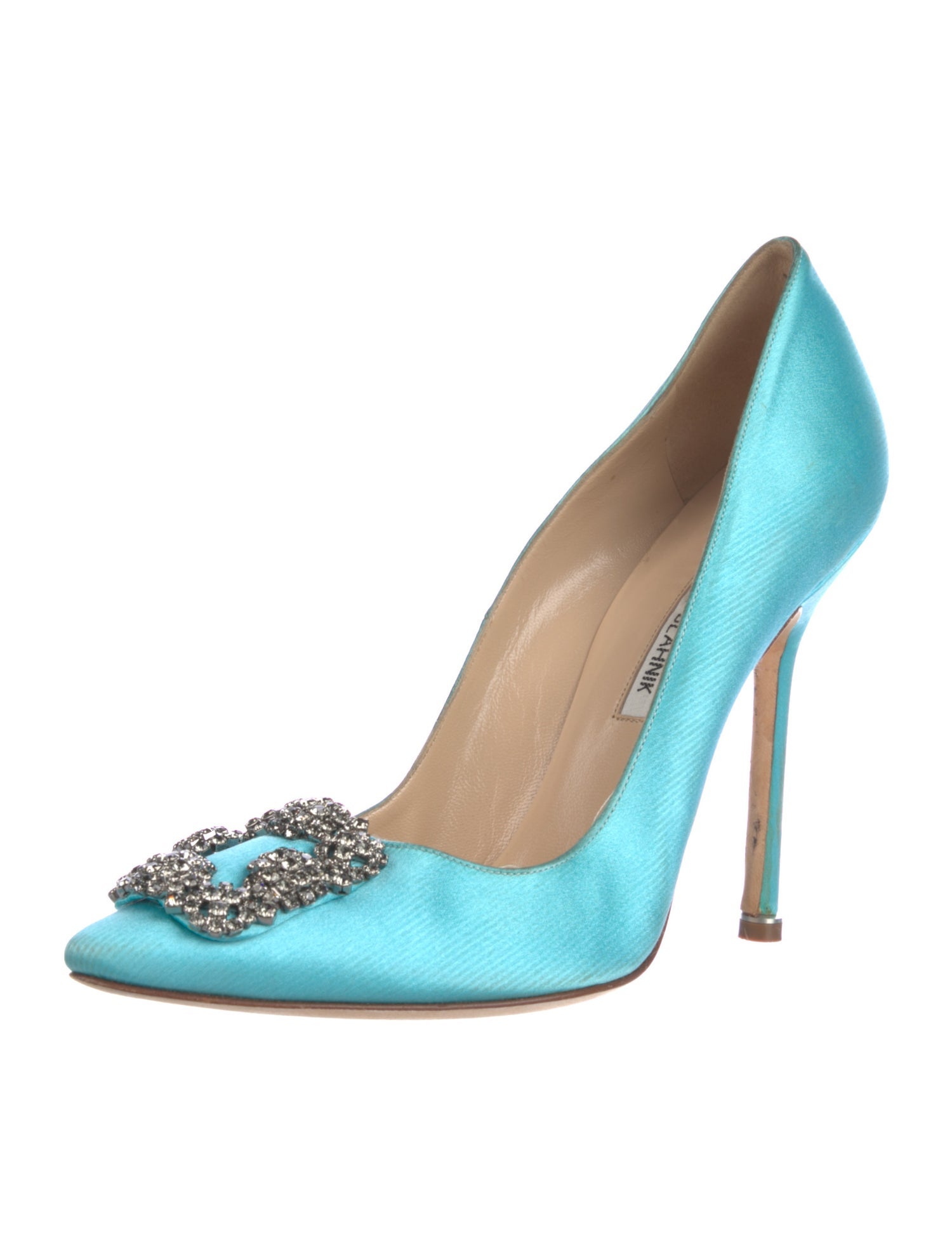 Manolo Blahnik Satin Crystal Embellishments Pumps