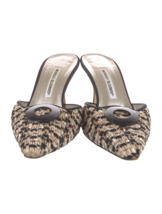 Manolo Blahnik Tweed Printed Mules