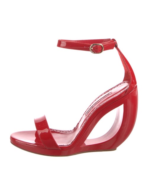 Manolo Blahnik Patent Leather Crystal Embellishments Sandals