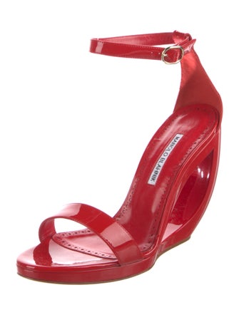 Manolo Blahnik Patent Leather Crystal Embellishments Sandals