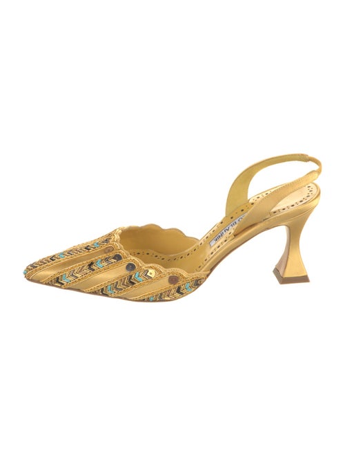 Manolo Blahnik Satin Patterned Slingback Pumps