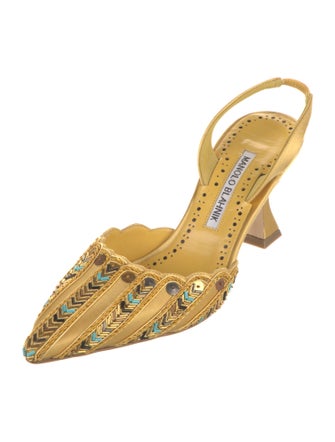 Manolo Blahnik Satin Patterned Slingback Pumps