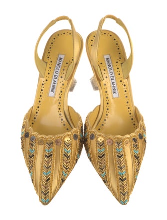 Manolo Blahnik Satin Patterned Slingback Pumps