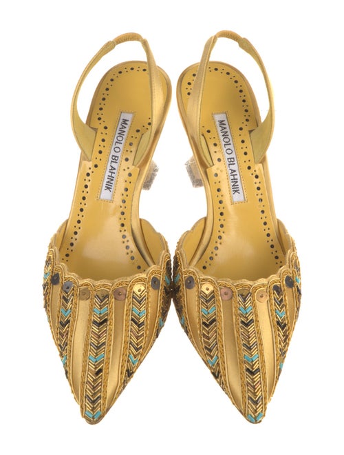 Manolo Blahnik Satin Patterned Slingback Pumps