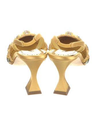 Manolo Blahnik Satin Patterned Slingback Pumps