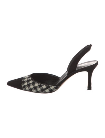 Manolo Blahnik Suede Houndstooth Print Slingback Pumps