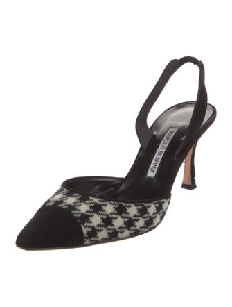 Manolo Blahnik Suede Houndstooth Print Slingback Pumps