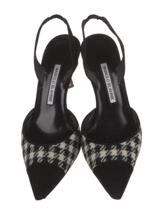 Manolo Blahnik Suede Houndstooth Print Slingback Pumps
