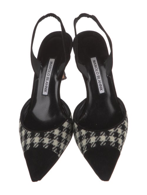 Manolo Blahnik Suede Houndstooth Print Slingback Pumps