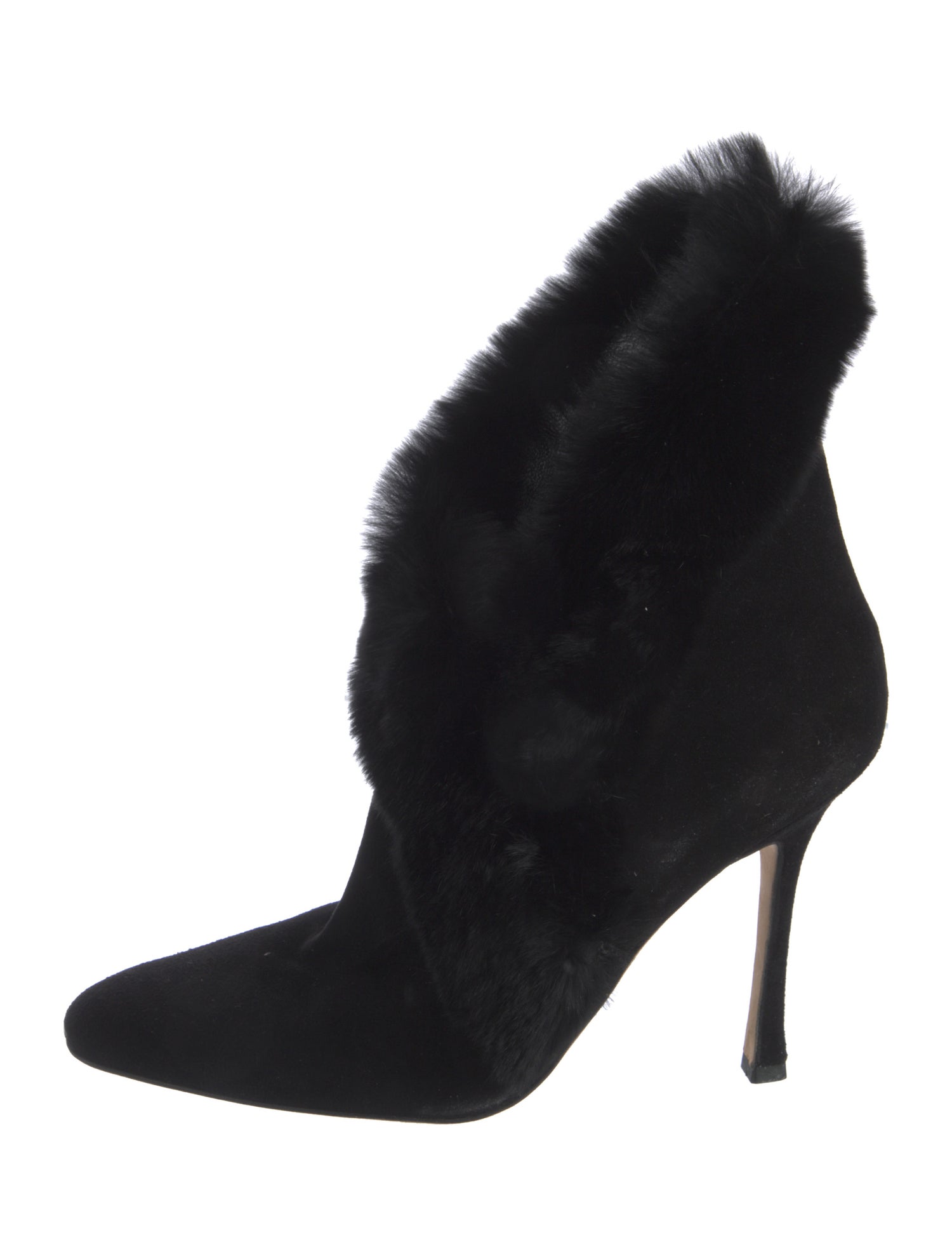 Manolo Blahnik Suede Fur Trim Boots