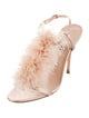 Manolo Blahnik Satin Feather Trim Slingback Sandals