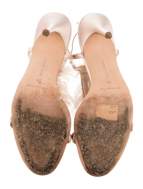 Manolo Blahnik Satin Feather Trim Slingback Sandals