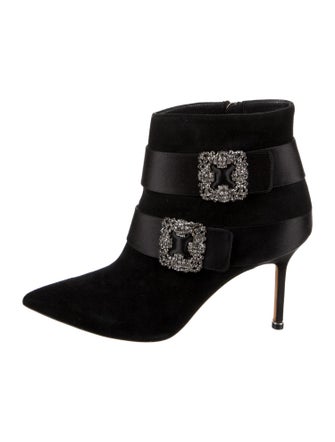 Manolo Blahnik Suede Crystal Embellishments Boots