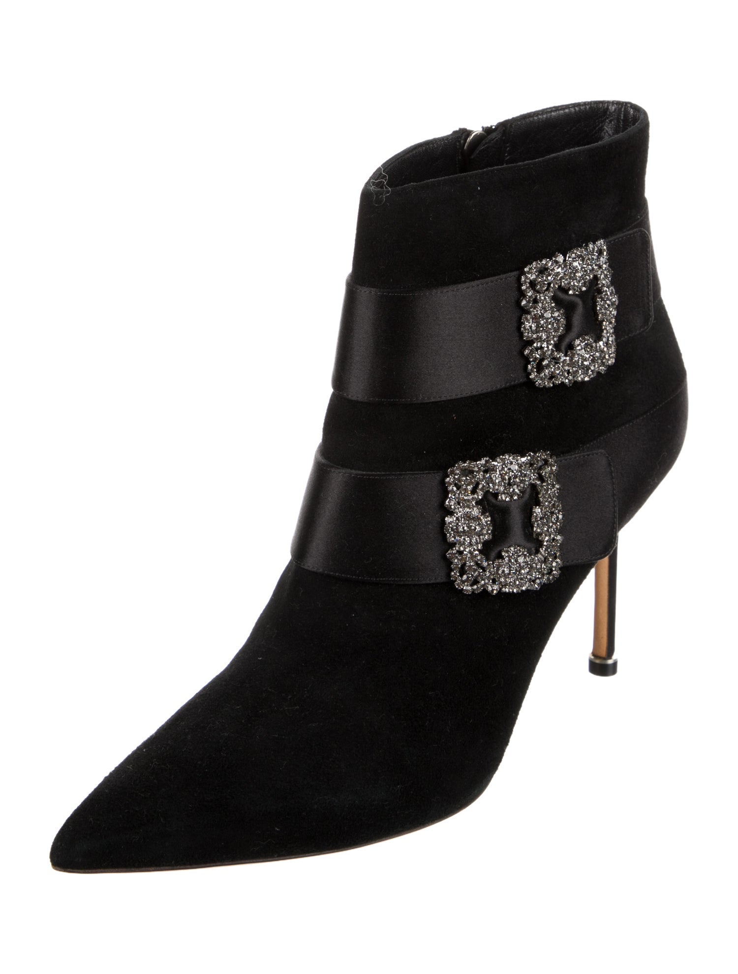 Manolo Blahnik Suede Crystal Embellishments Boots