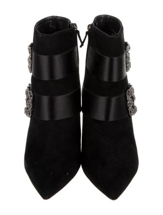 Manolo Blahnik Suede Crystal Embellishments Boots