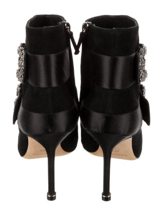 Manolo Blahnik Suede Crystal Embellishments Boots