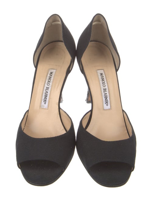 Manolo Blahnik Canvas Crystal Embellishments Sandals