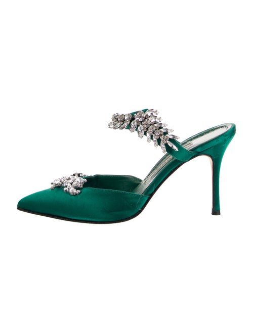 Manolo Blahnik Satin Crystal Embellishments Mules
