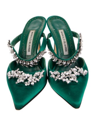Manolo Blahnik Satin Crystal Embellishments Mules