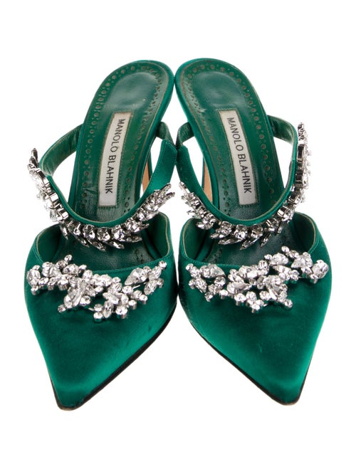 Manolo Blahnik Satin Crystal Embellishments Mules