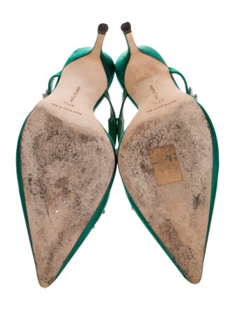 Manolo Blahnik Satin Crystal Embellishments Mules