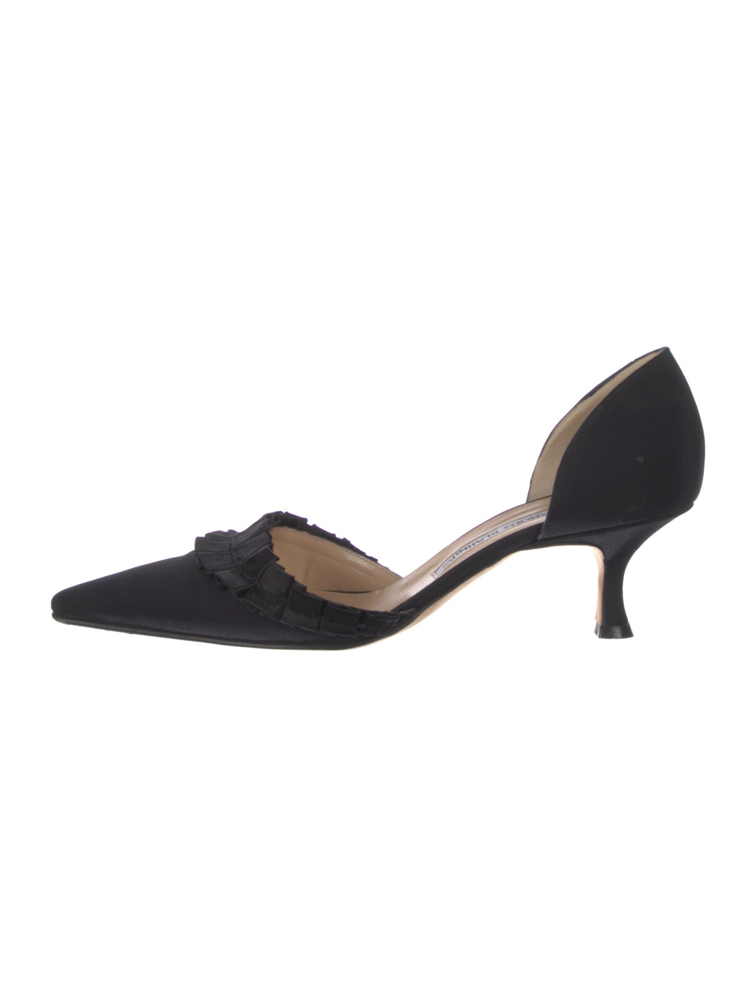 Manolo Blahnik Satin Ruffle Embellishment D'Orsay Pumps