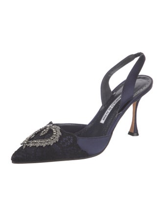 Manolo Blahnik Satin Patterned Slingback Pumps