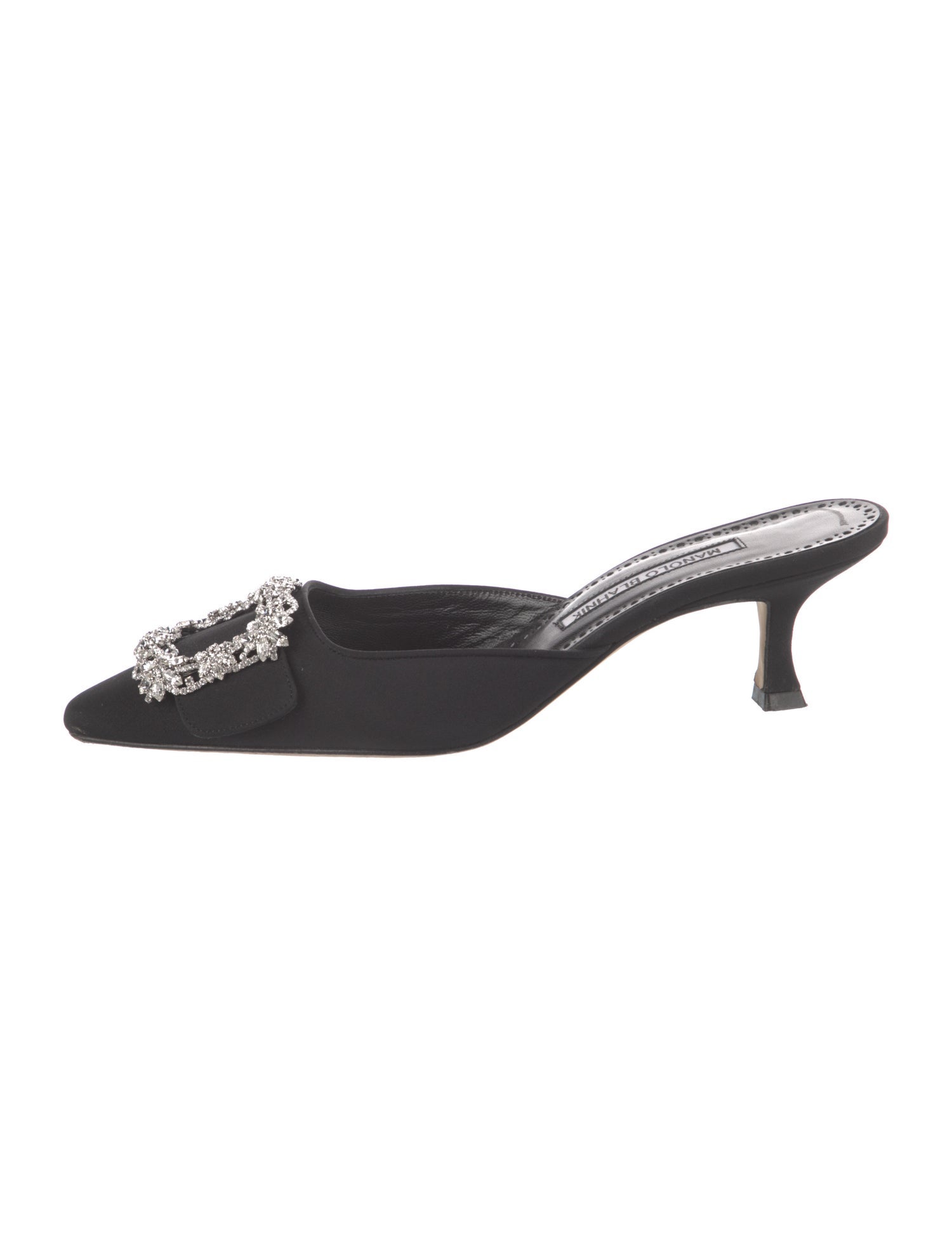 Manolo Blahnik Satin Crystal Embellishments Mules