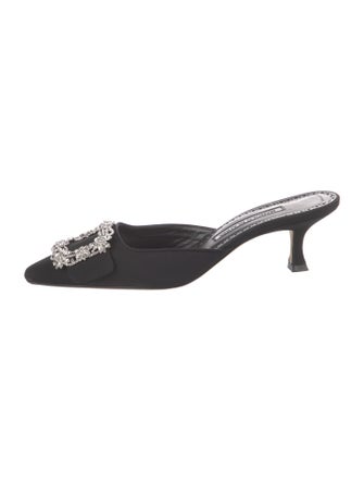 Manolo Blahnik Satin Crystal Embellishments Mules